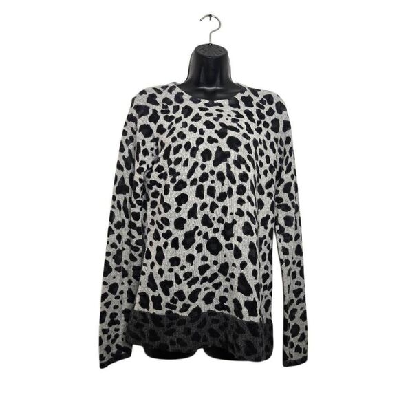 Belle France cashmere gray leopard print sweater - Picture 1 of 6